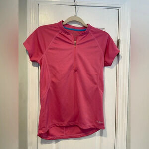 L.L. Bean Quarter Zip Short Sleeve Pink Pullover Activewear Top Pocket Size S
